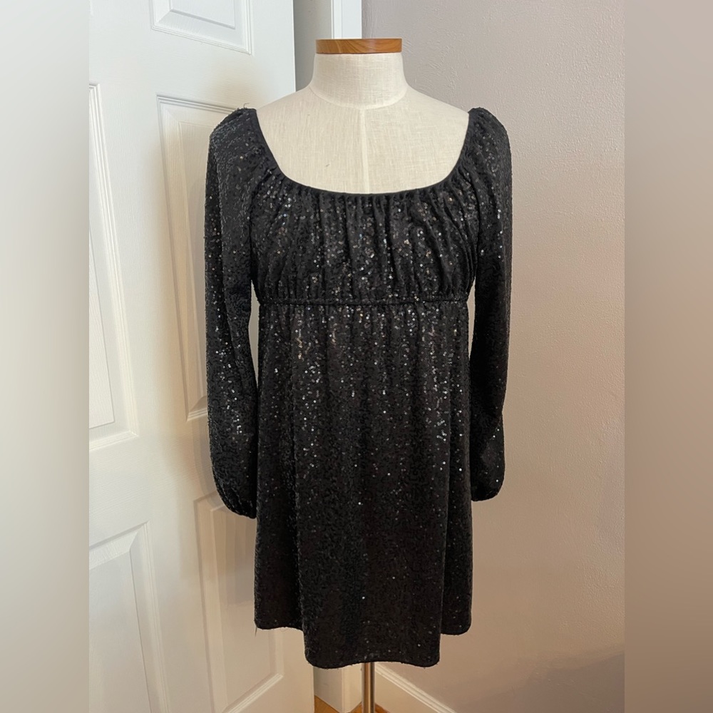 Betsy Johnson black sequined dress L